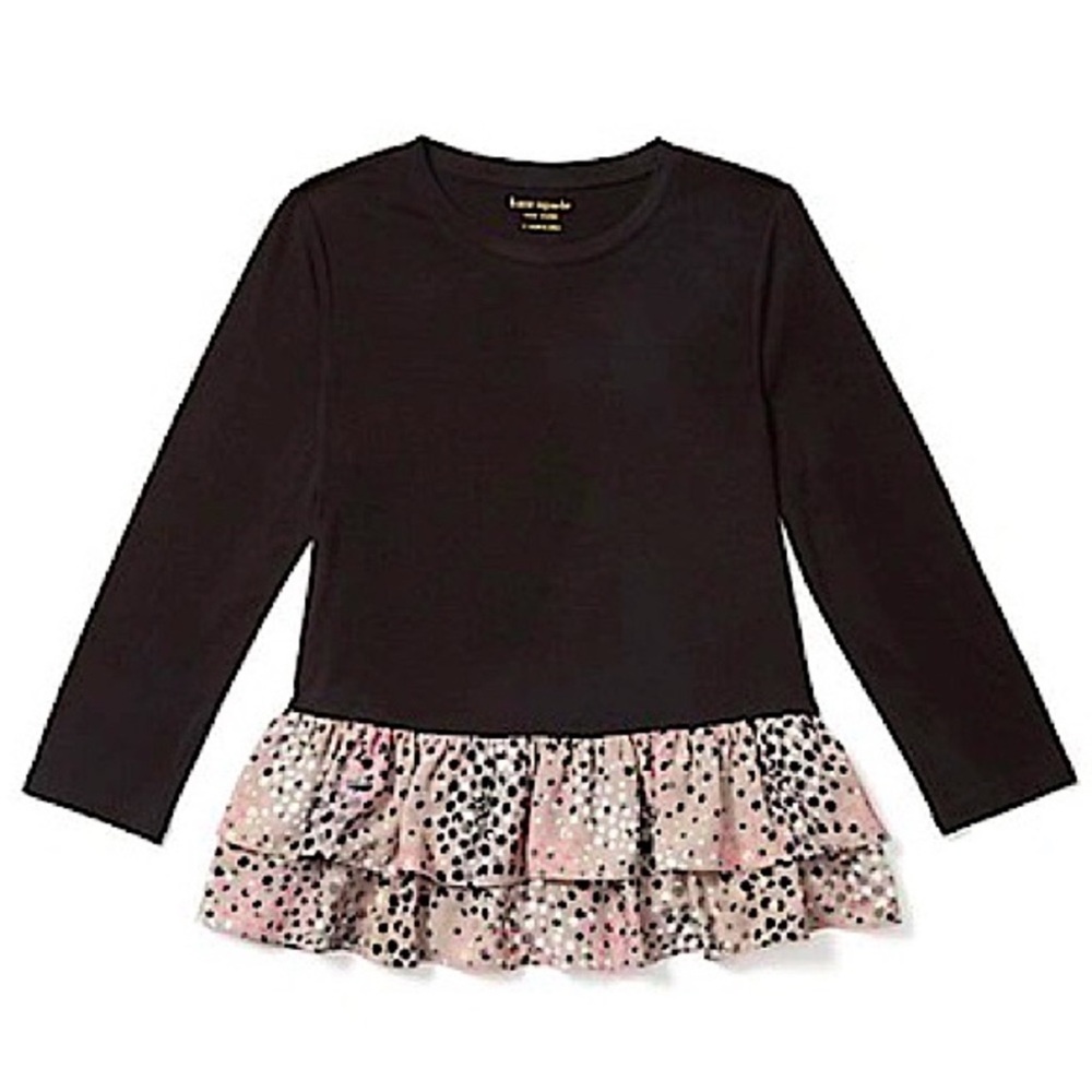 KATE SPADE Modal Broome Street Soiree Polka Dot Mixed Media Ruffle Hem Top Small
